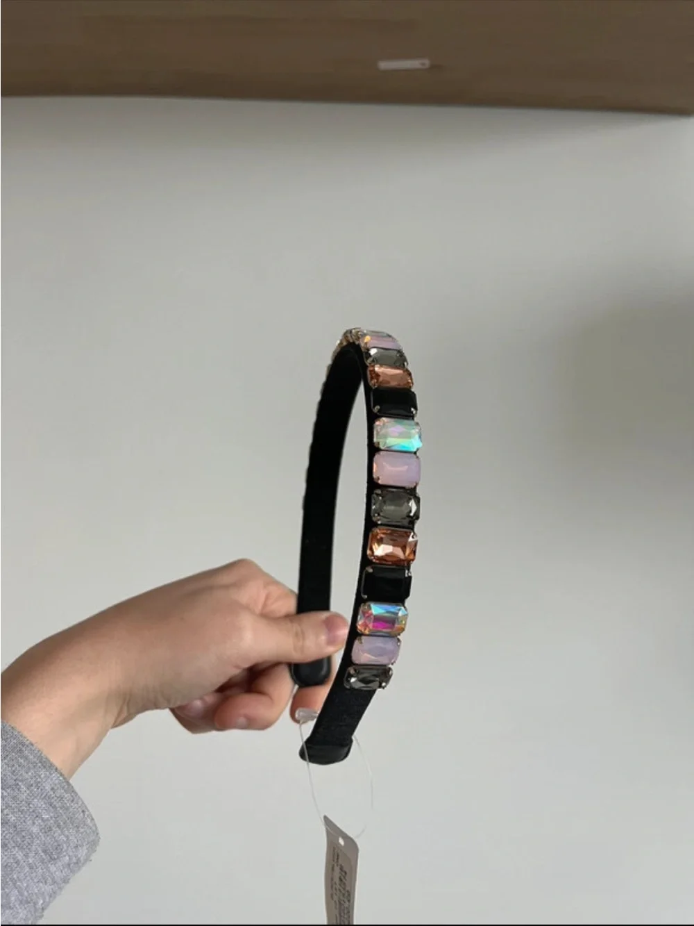 Black Jeweled Headband with Pink & Multitone Stones